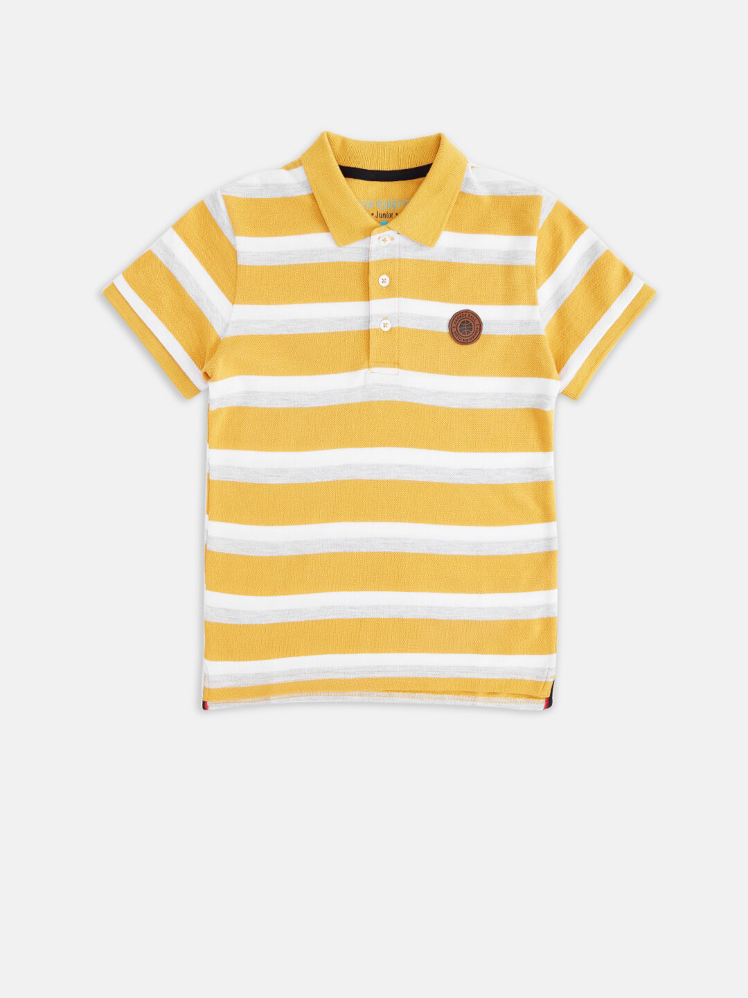 

Pantaloons Junior Boys Mustard Yellow & White Regular Fit Striped Polo Collar T-shirt