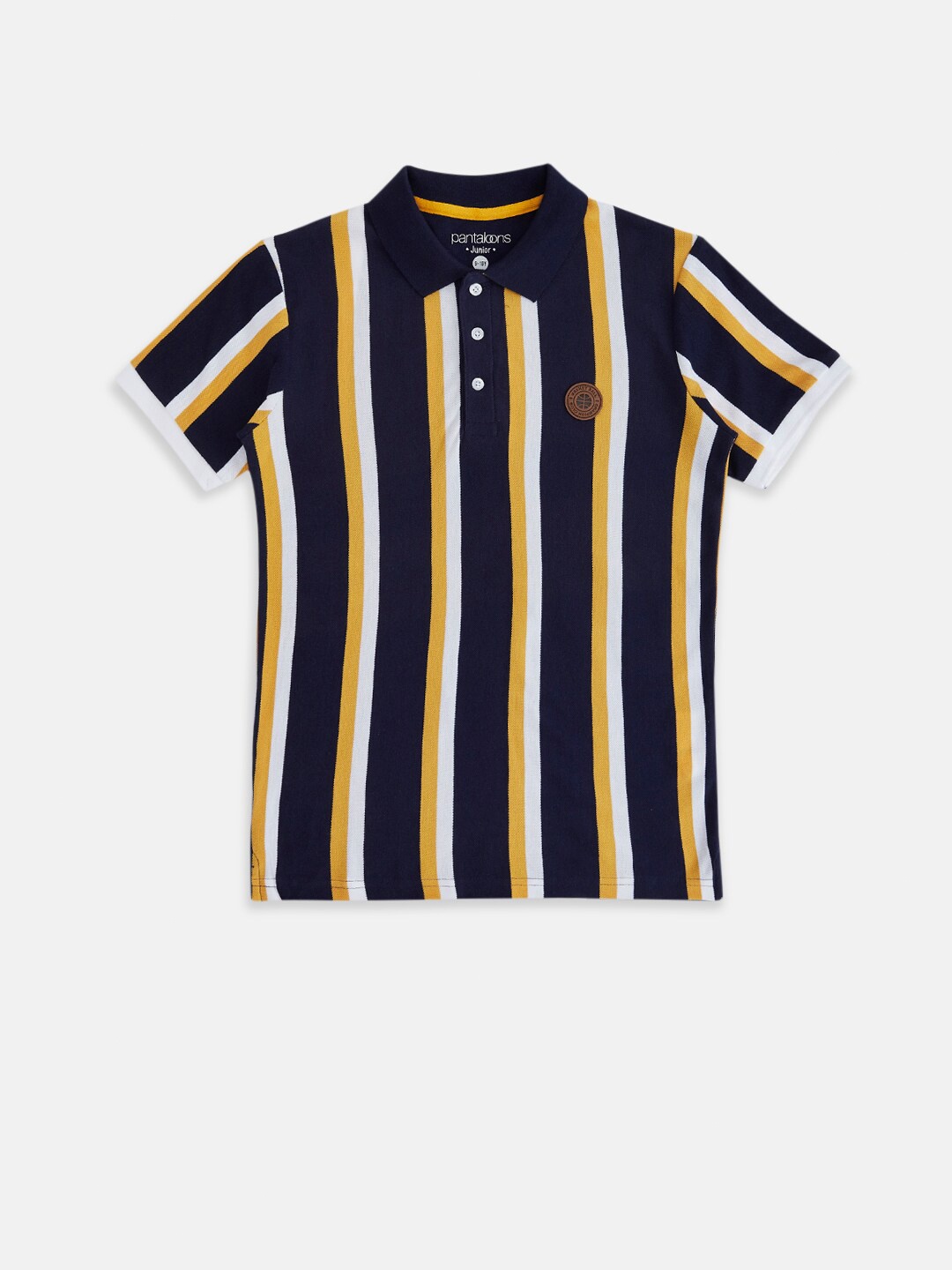 

Pantaloons Junior Boys Navy Blue Striped Polo Collar T-shirt