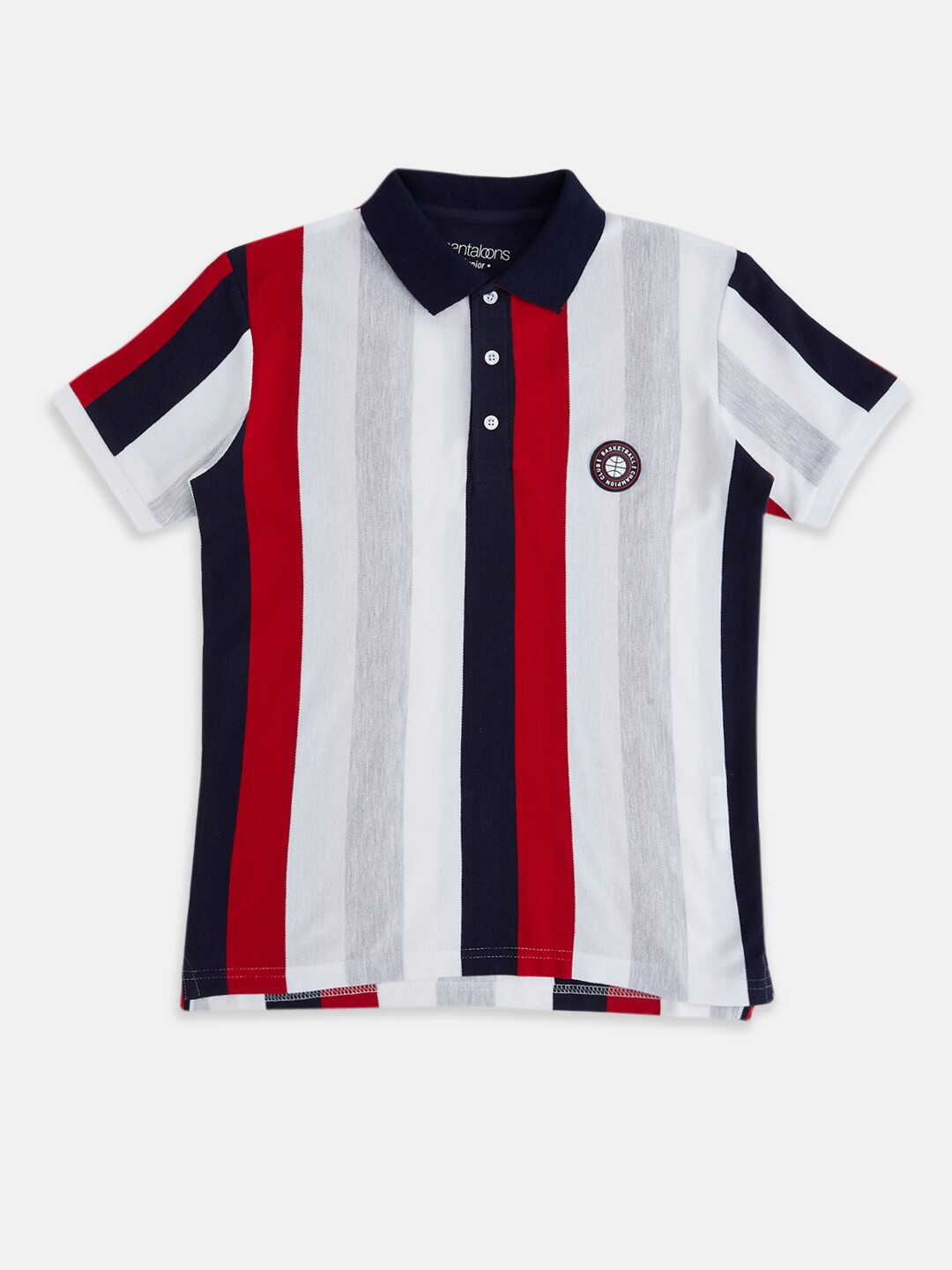 

Pantaloons Junior Boys Red Striped Polo Collar T-shirt