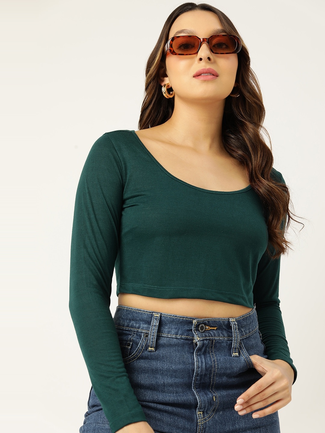 

DressBerry Scoop Neck Crop T-shirt, Green