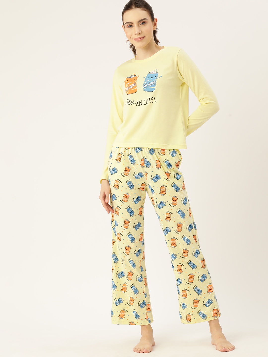 

DressBerry Women Graphic Printed Night suit, Yellow