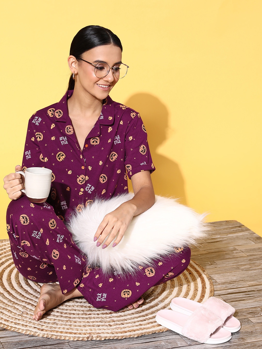 

DressBerry Women Printed Pyjama Set, Purple