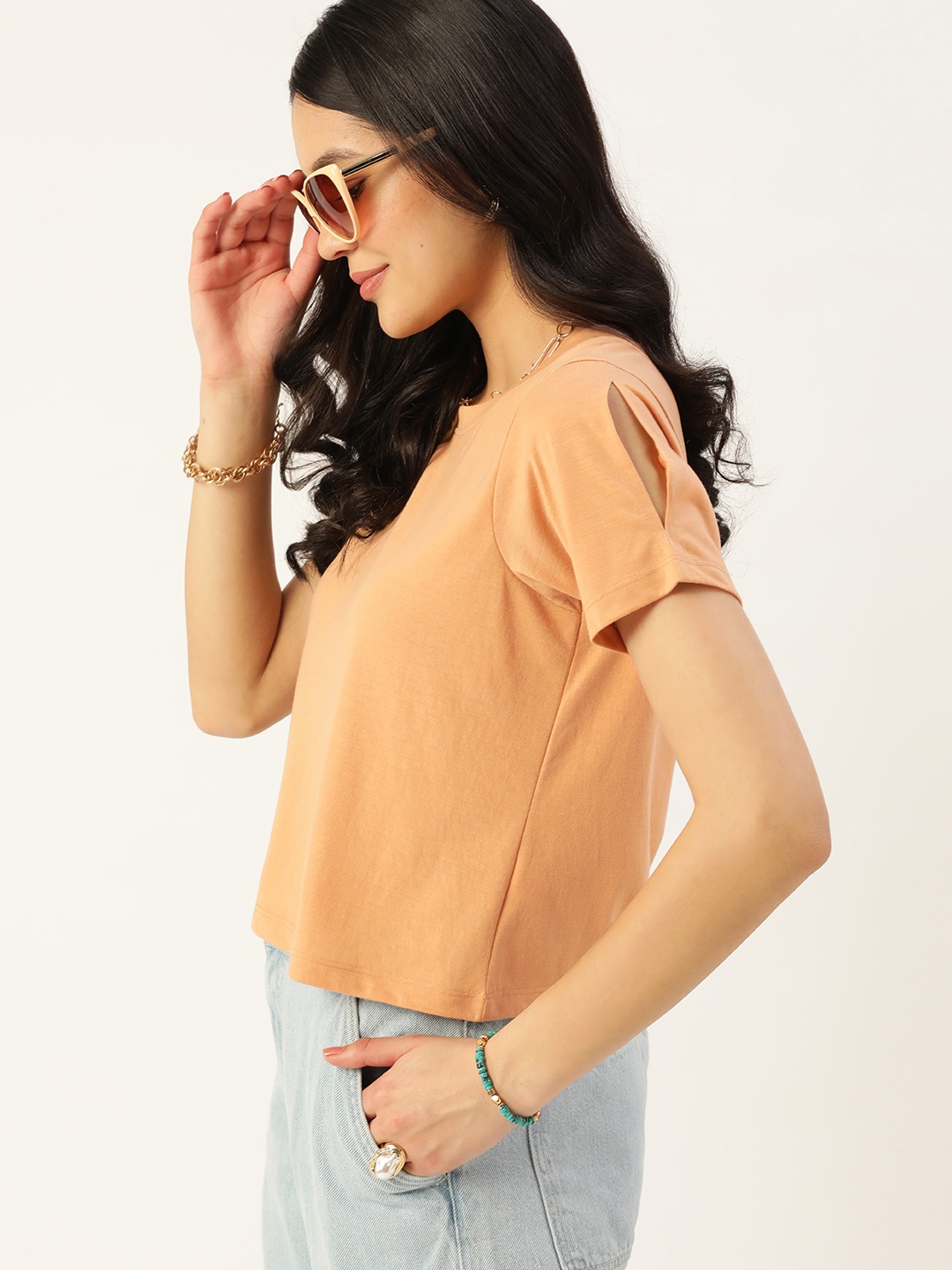 

DressBerry Slit Sleeves Regular Top, Peach