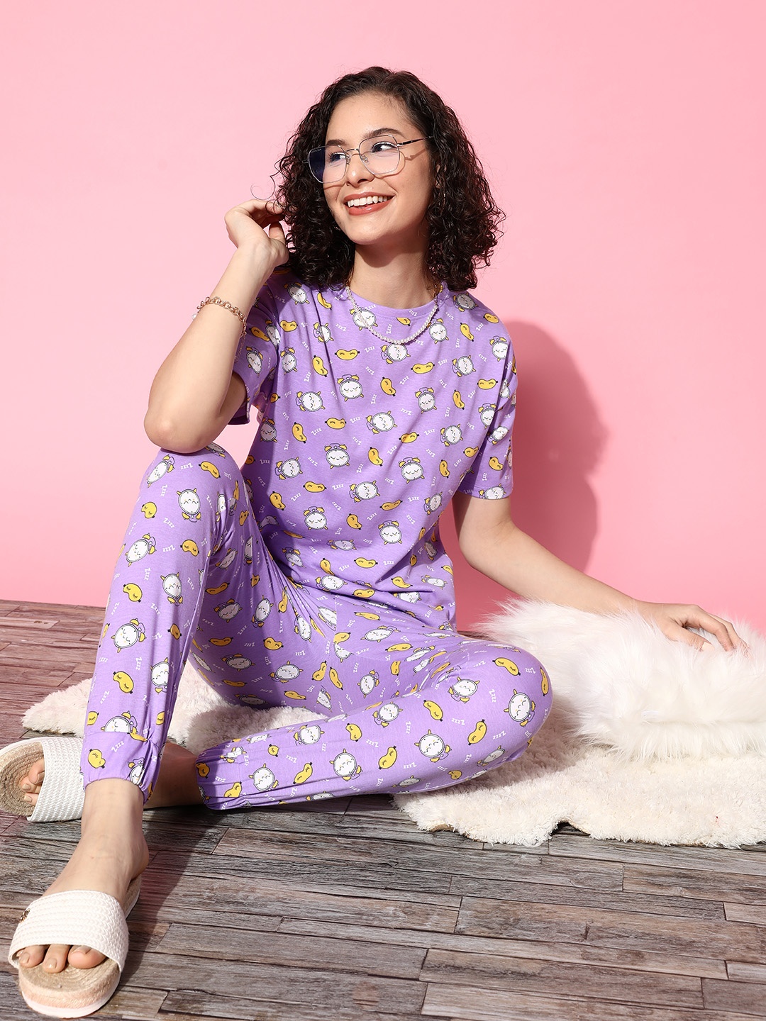 

DressBerry Women Lavender & Yellow Printed Joggers Set