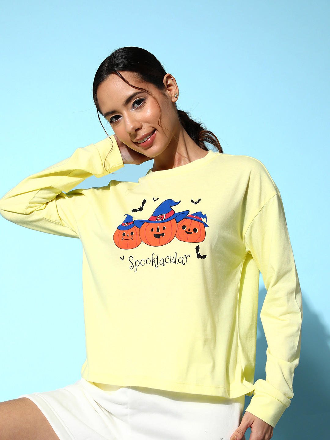 

DressBerry Graphic Printed Drop-Shoulder Lounge T-shirt, Yellow