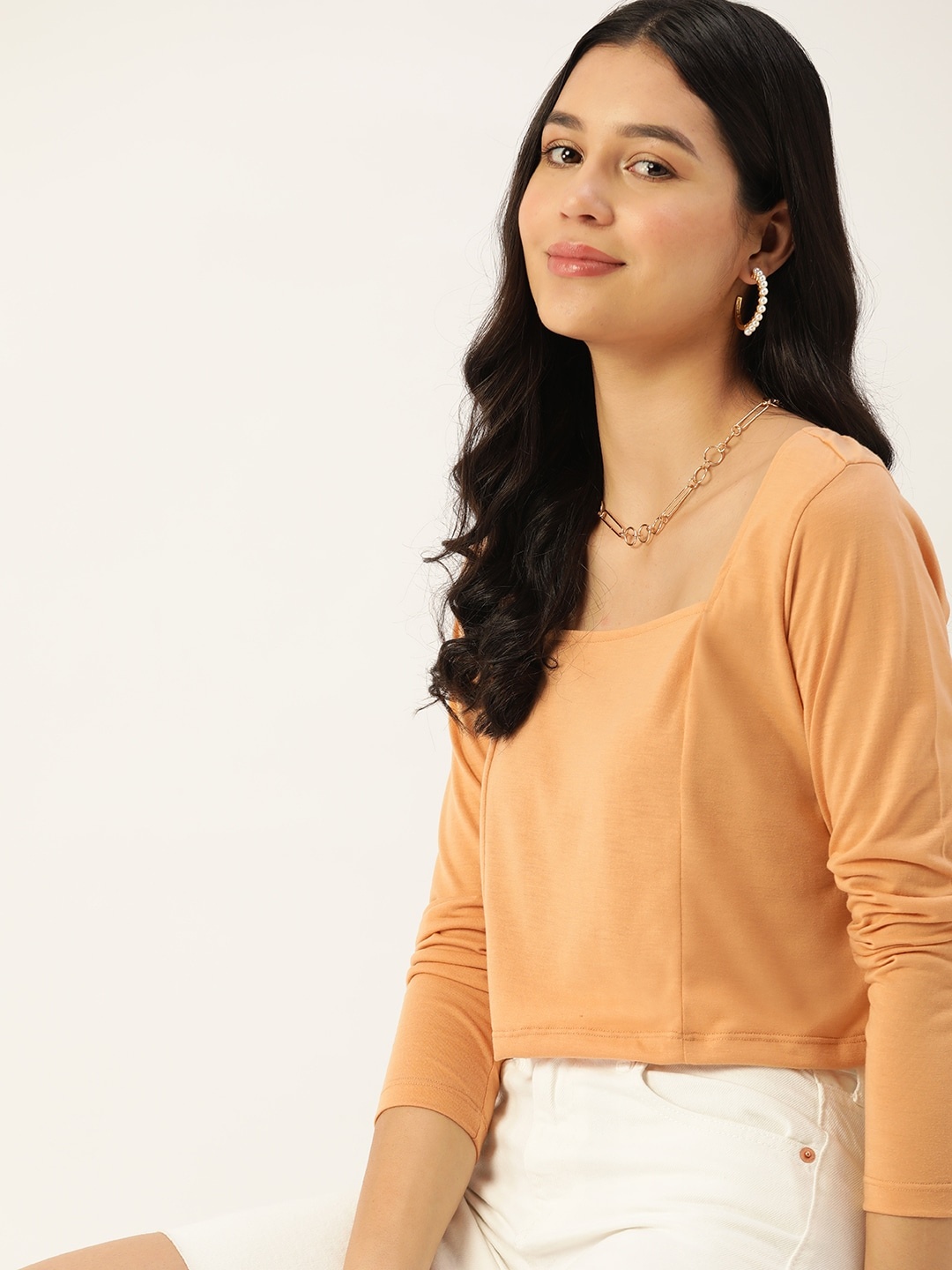 

DressBerry Square Neck Crop Top, Peach