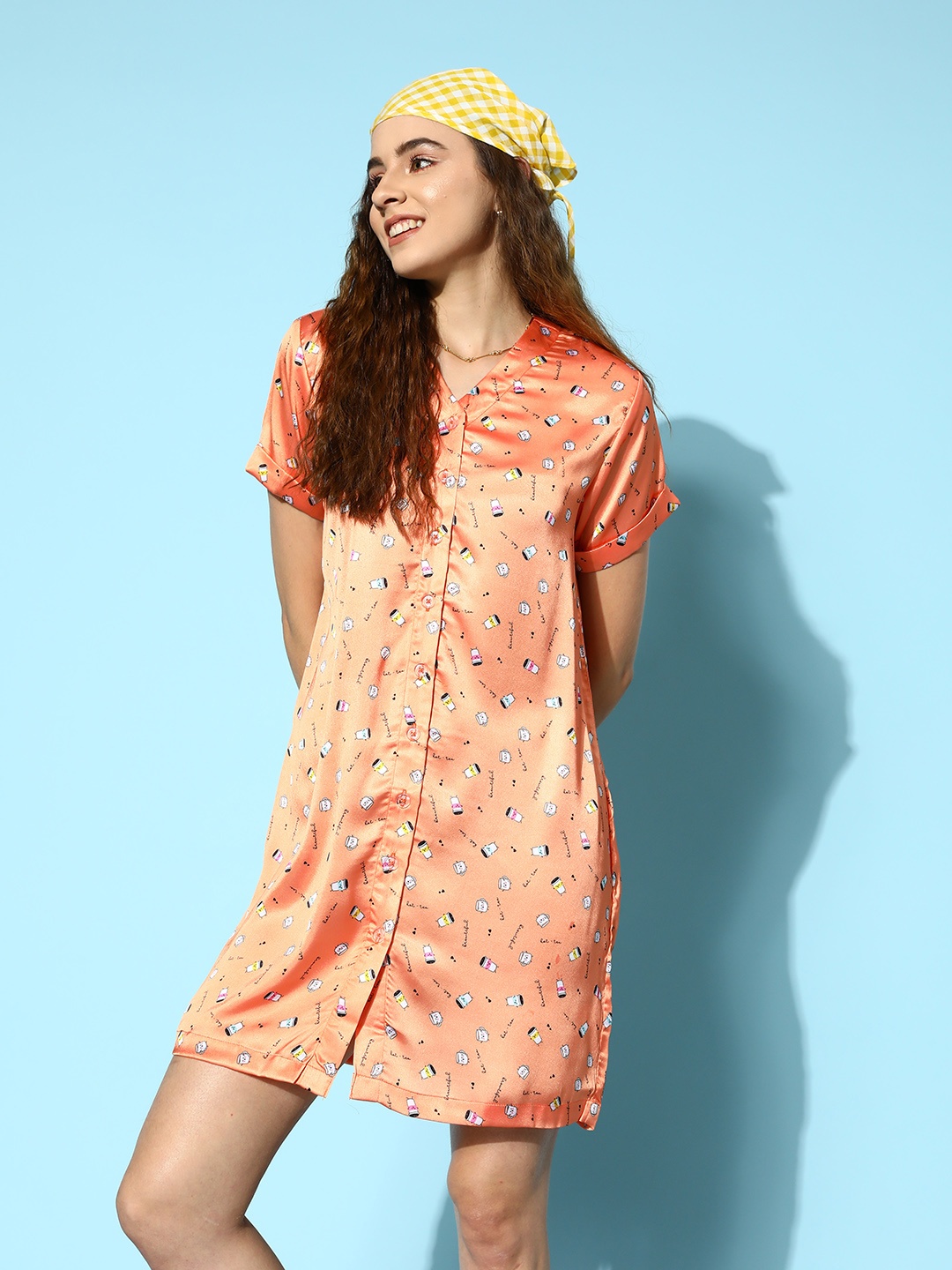 

DressBerry Bright Orange Conversational Print Joyful Retreat Nightdress