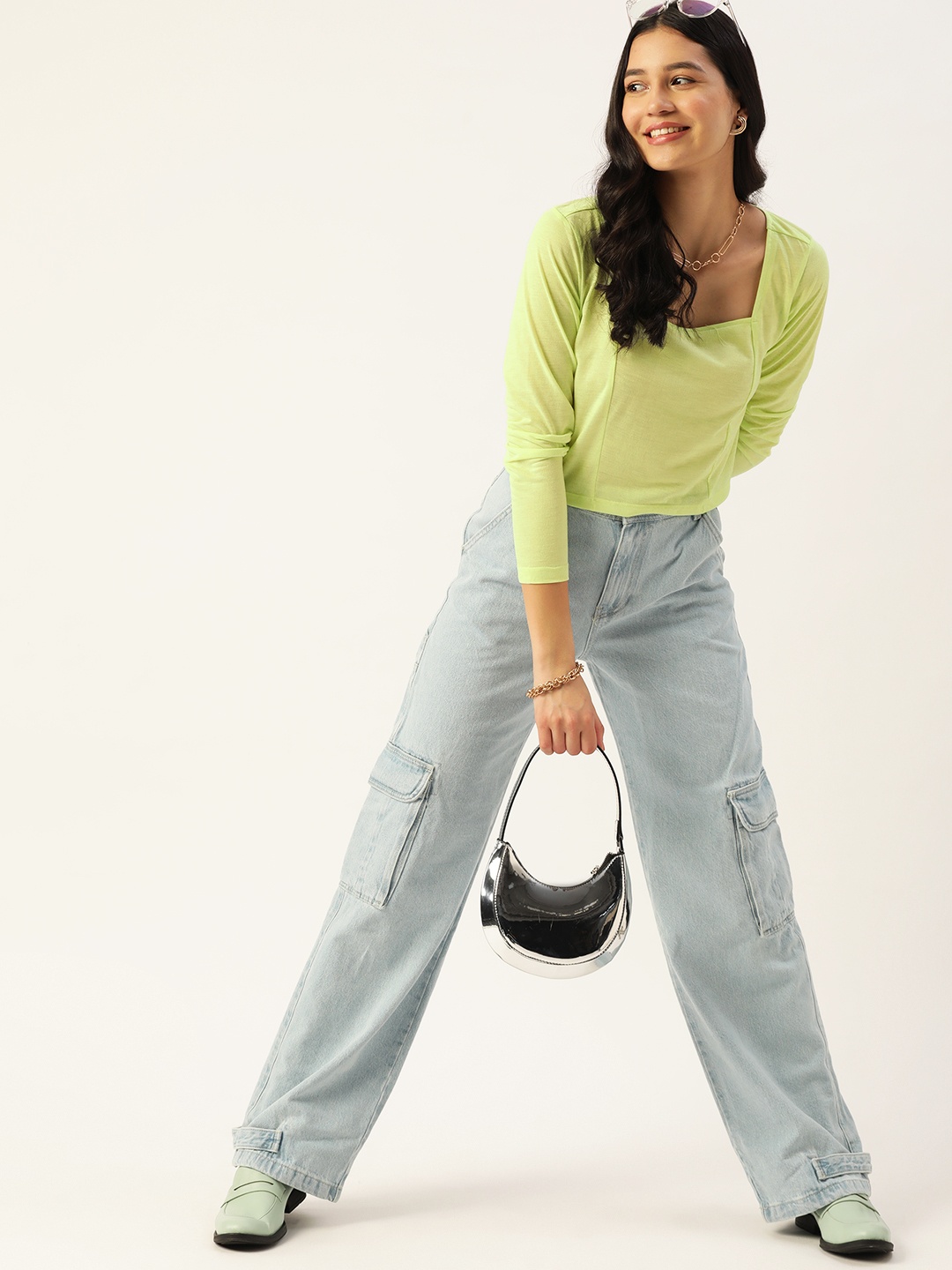 

DressBerry Square Neck Crop Top, Green
