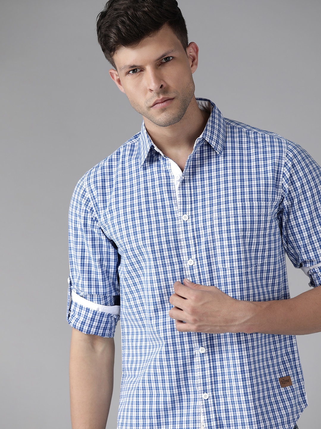 

Roadster Men Blue & White Comfort Tartan Checks Checked Pure Cotton Casual Shirt