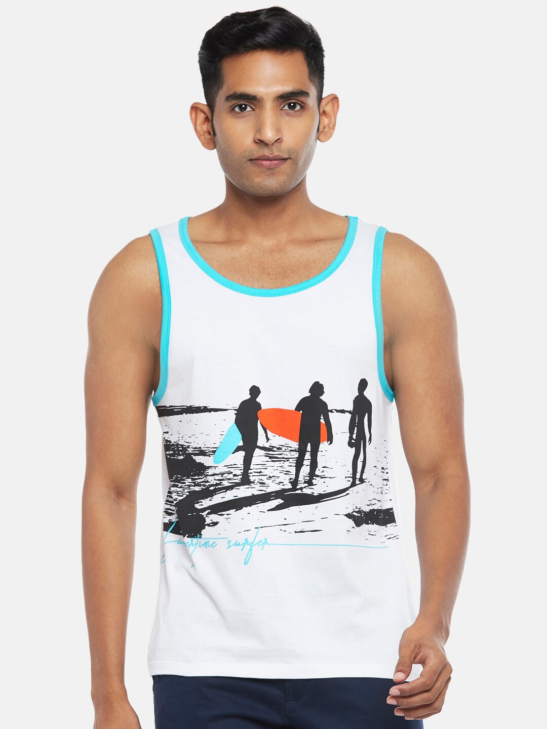 

Urban Ranger by pantaloons Men White Printed Raw Edge T-shirt
