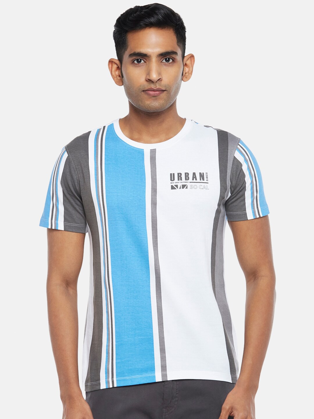 

Urban Ranger by pantaloons Men Striped Blue T-shirt