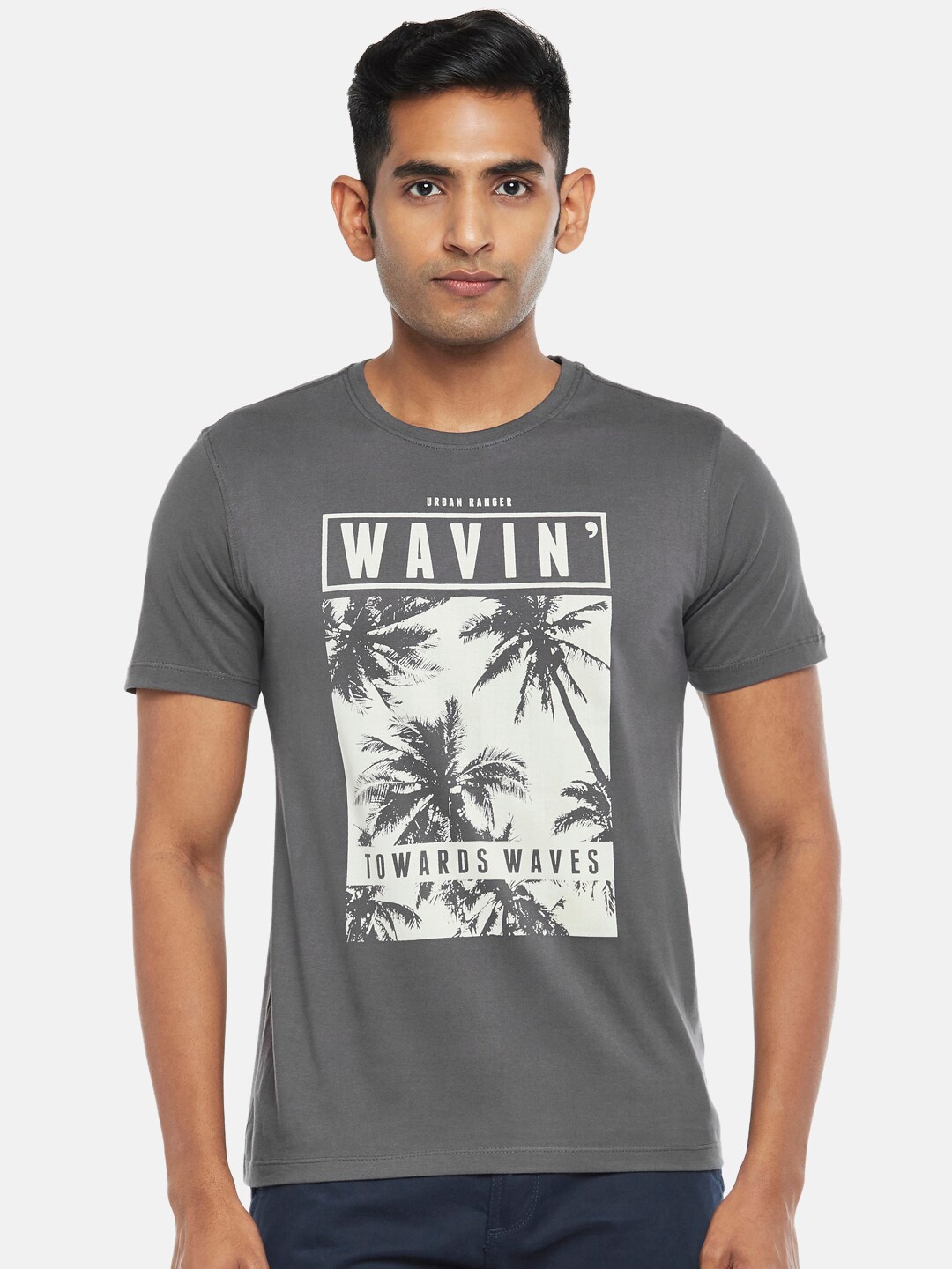 

Urban Ranger by pantaloons Men Grey Printed Tropical T-shirt