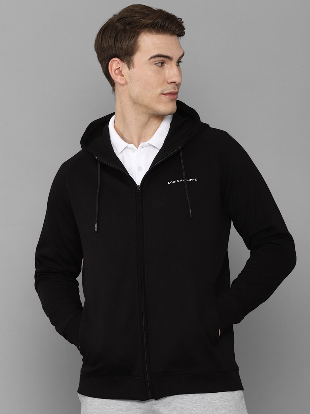 

Louis Philippe Men Black Hooded Sweatshirt