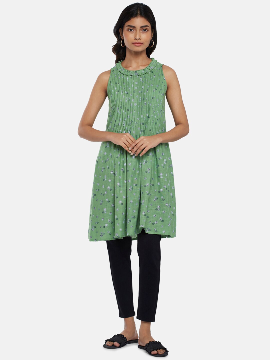 

People Women Green & Purple Printed Cotton Tunic