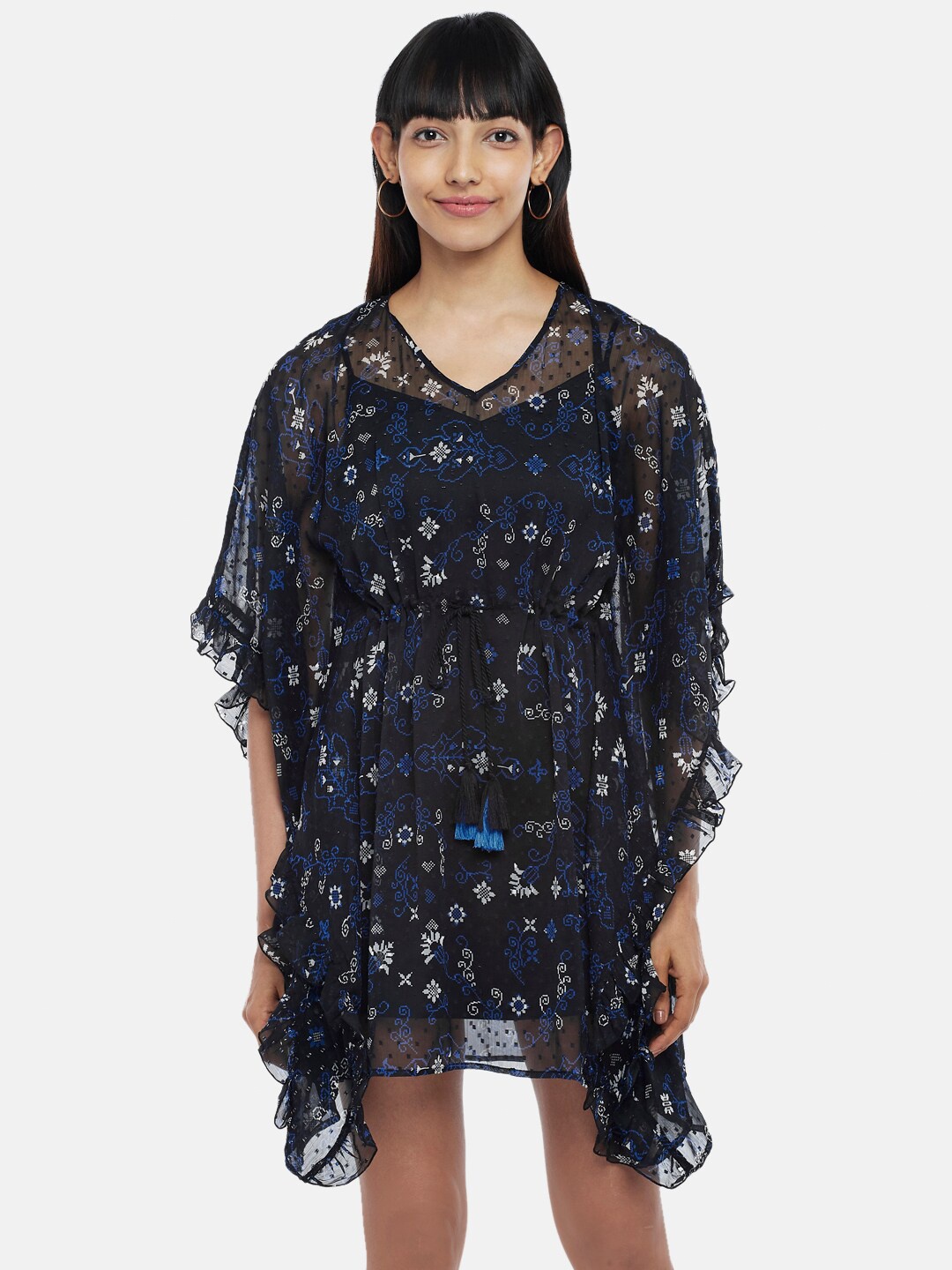 

People Women Black & Blue Printed Tunic