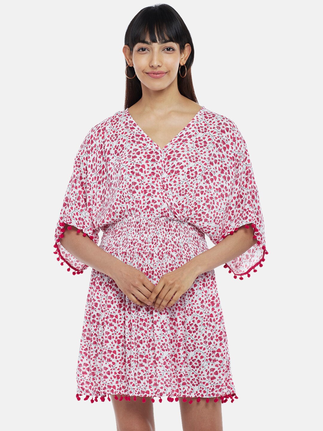 

People Women Off White & Red Viscose Rayon Printed Tunic