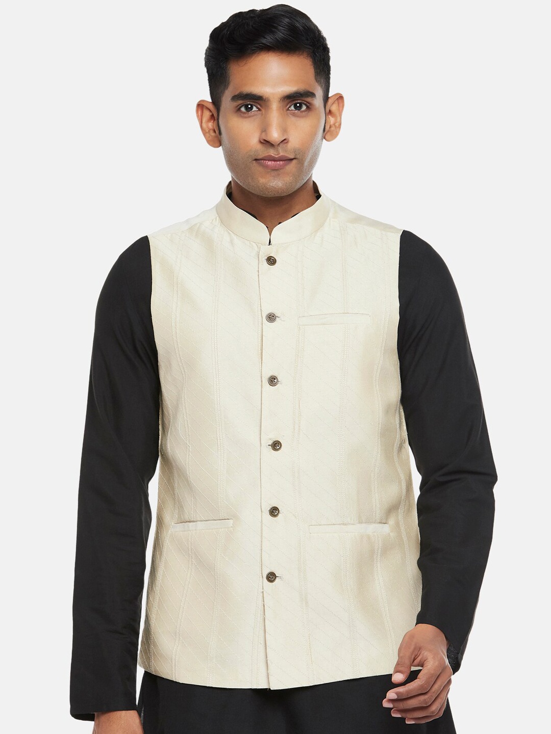 

indus route by Pantaloons Men Beige Solid Nehru Jacket