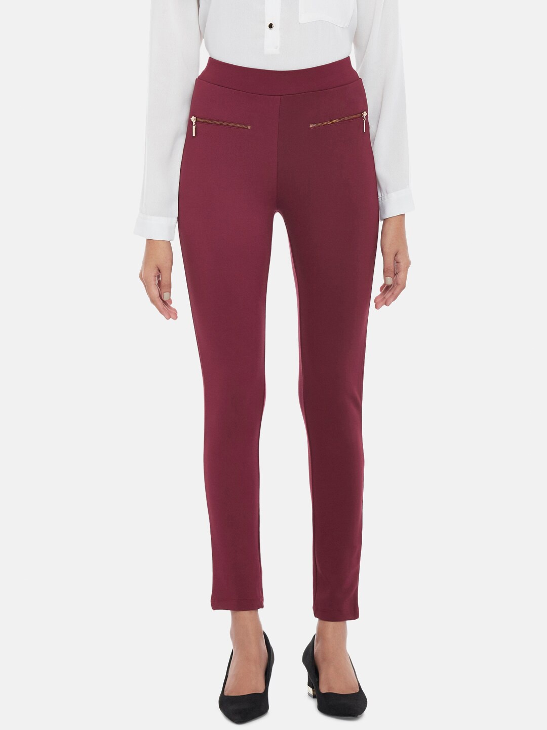 

Annabelle by Pantaloons Women Maroon Solid Skinny-Fit Jeggings