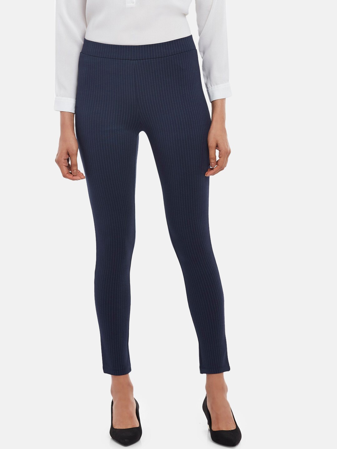 

Annabelle by Pantaloons Women Navy Blue Striped Treggings