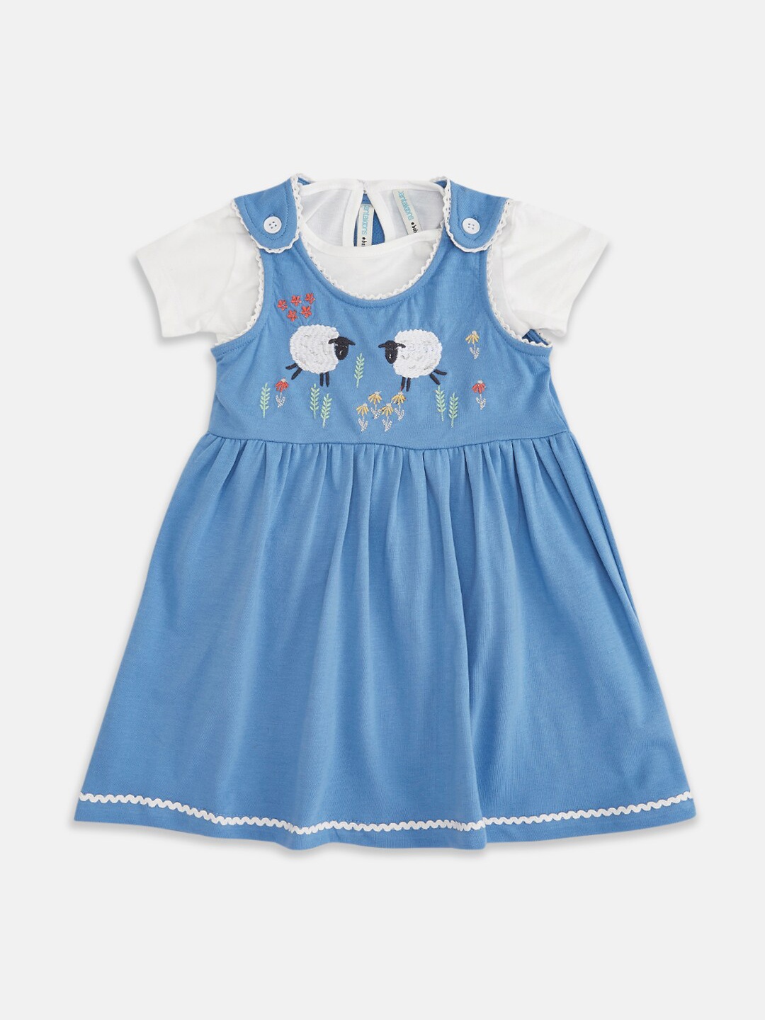 

Pantaloons Baby Girls Blue & White Pure Cotton T-shirt with Skirt