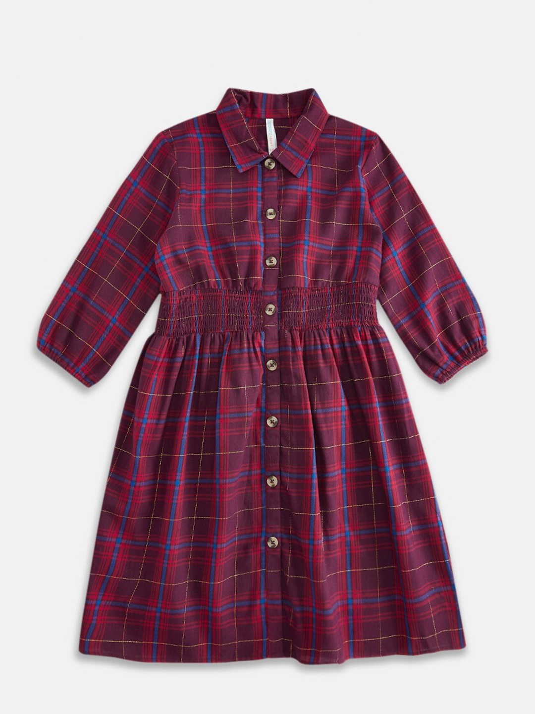 

Pantaloons Junior Maroon Checked Cotton Shirt Dress