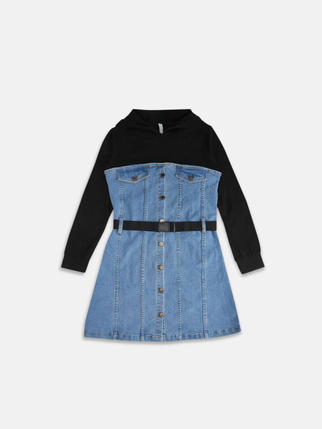 

Pantaloons Junior Girls Blue Solid A-Line Hooded Dress