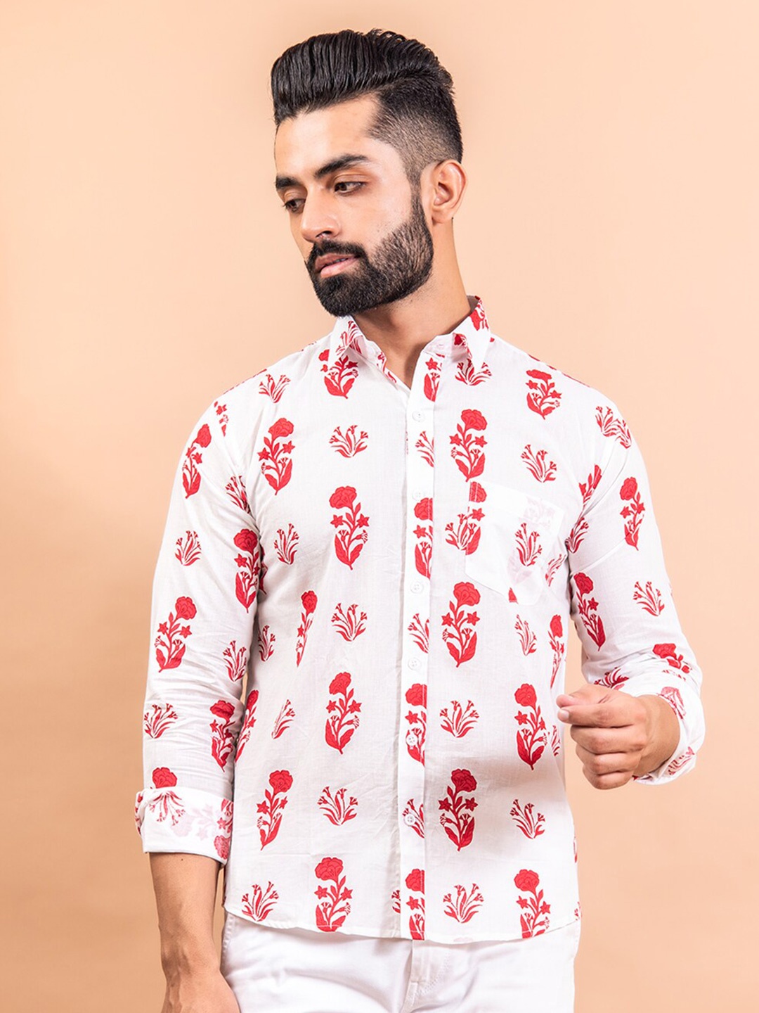 

Tistabene Men White Floral Printed Casual Shirt