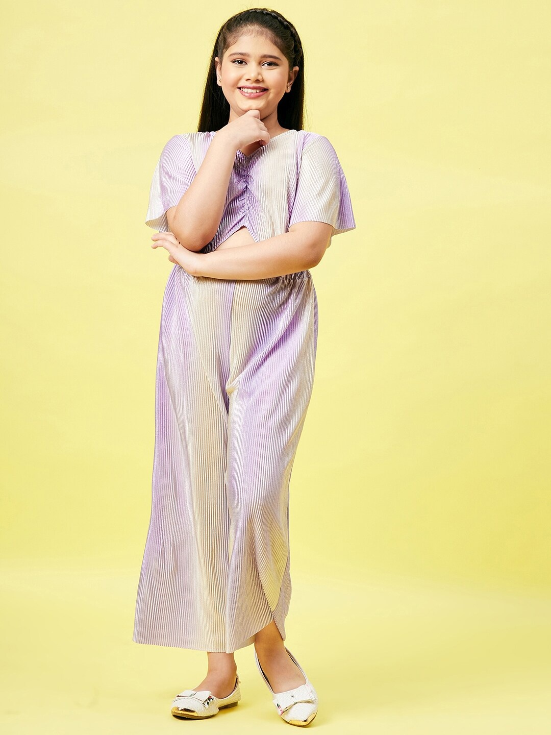 

Stylo Bug Girls Purple Solid Cut Out Detailed Basic Jumpsuit