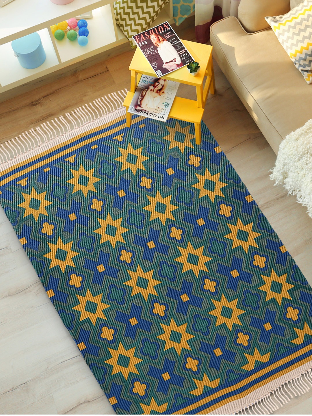 

URBAN SPACE Green & Yellow Printed Anti Skid Carpet