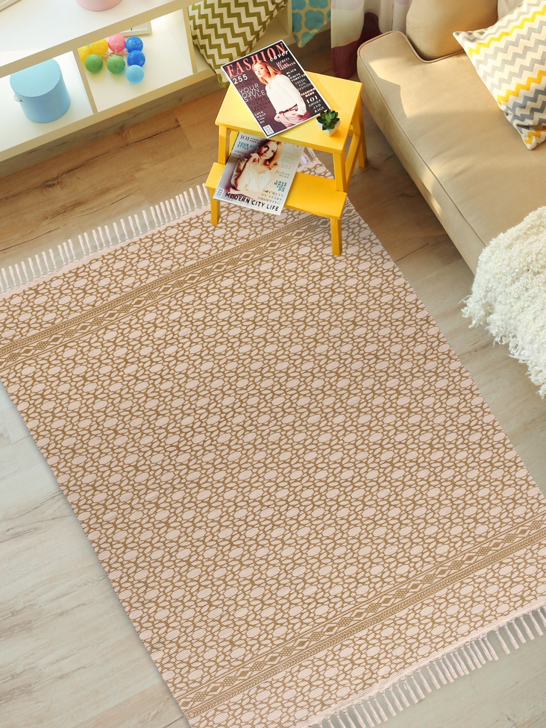 

URBAN SPACE Beige Printed Anti-Skid Cotton Carpets