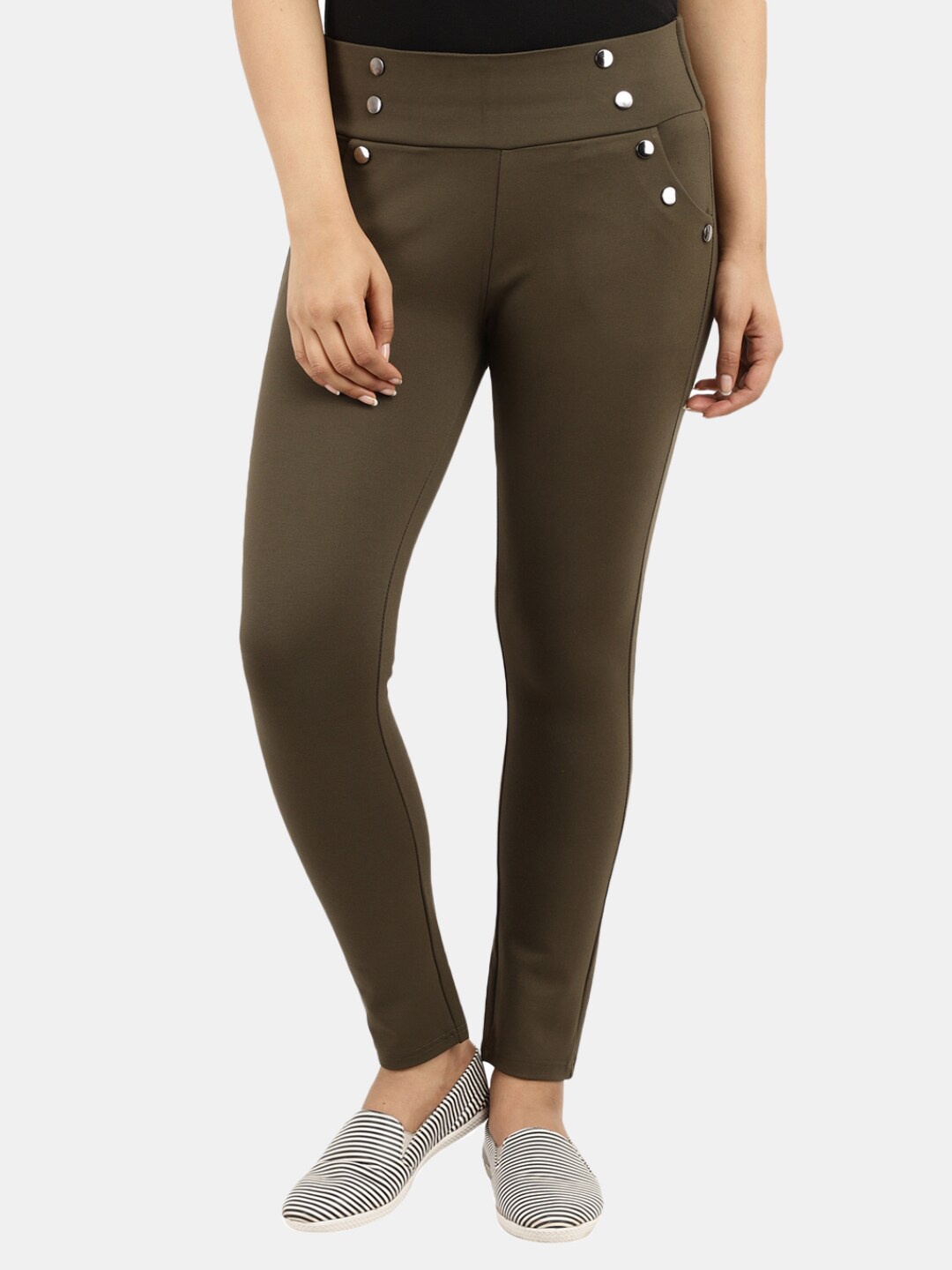 

V-Mart Women Olive Green Solid Cotton Jeggings