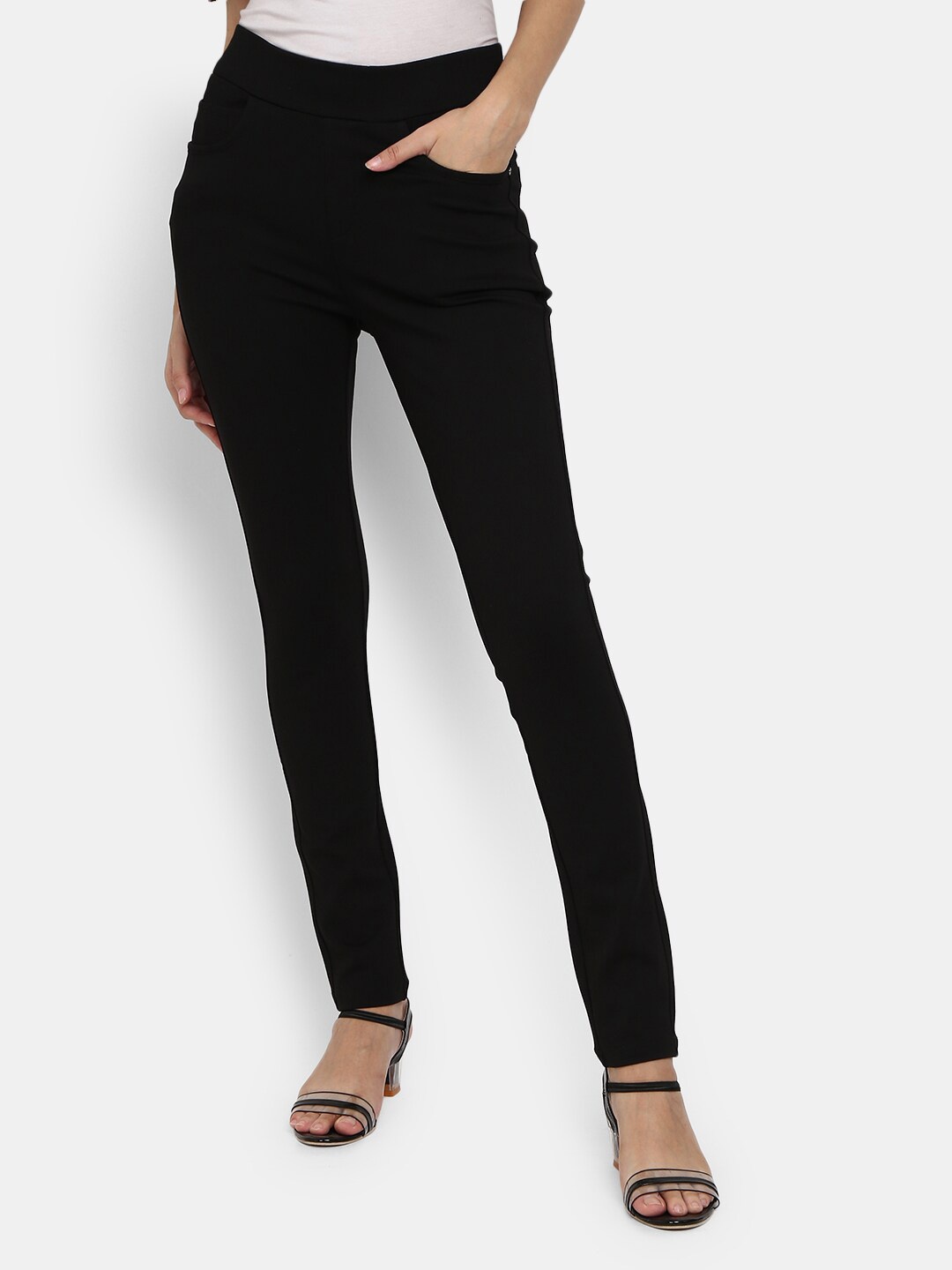 

V-Mart Women Black Solid Cotton Treggings