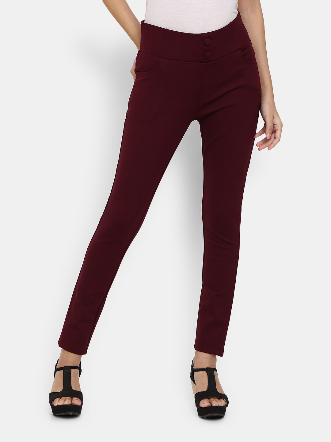 

V-Mart Women Maroon Solid Pure Cotton Jeggings