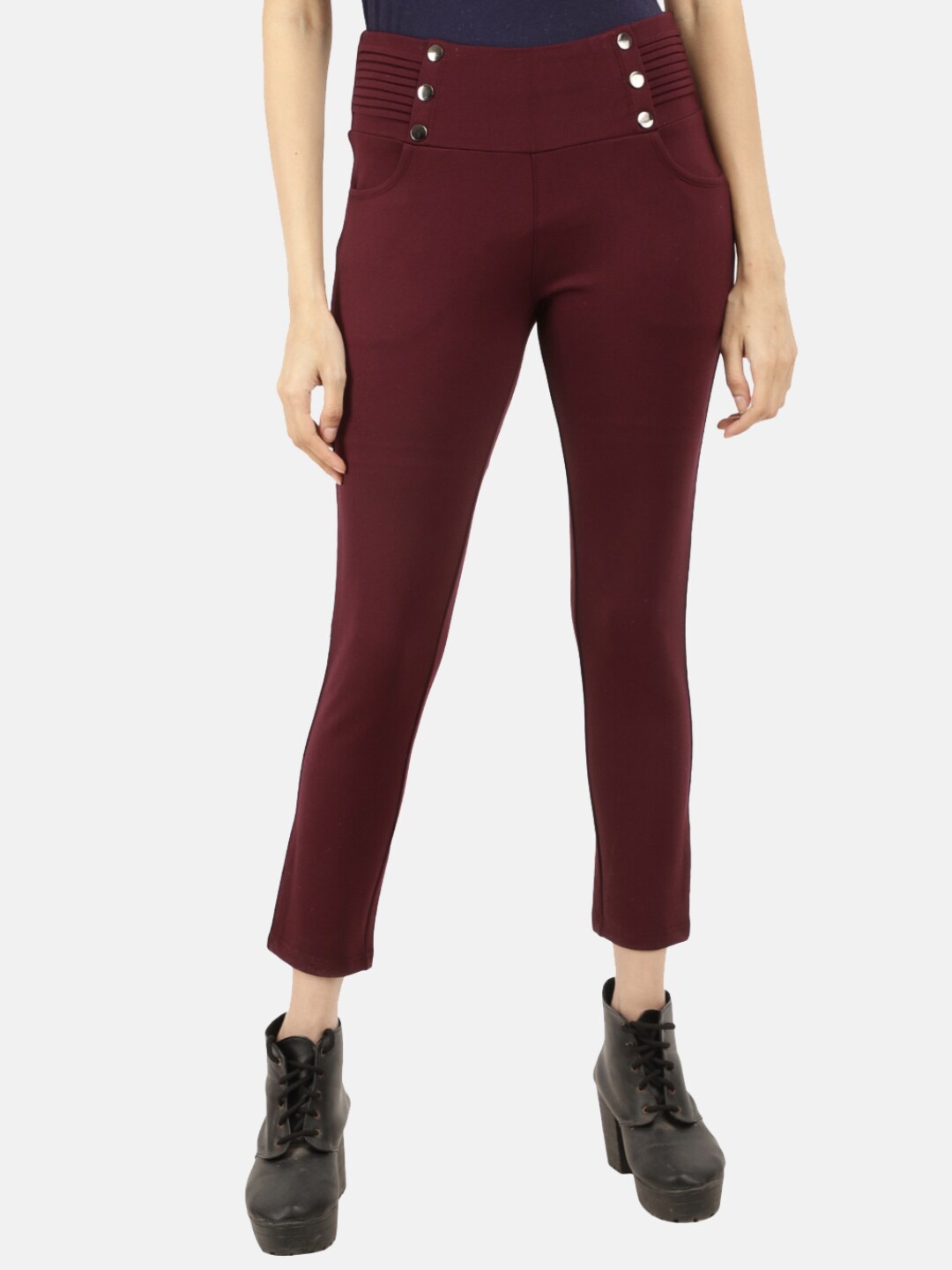 

V-Mart Women Maroon Solid Cotton Treggings