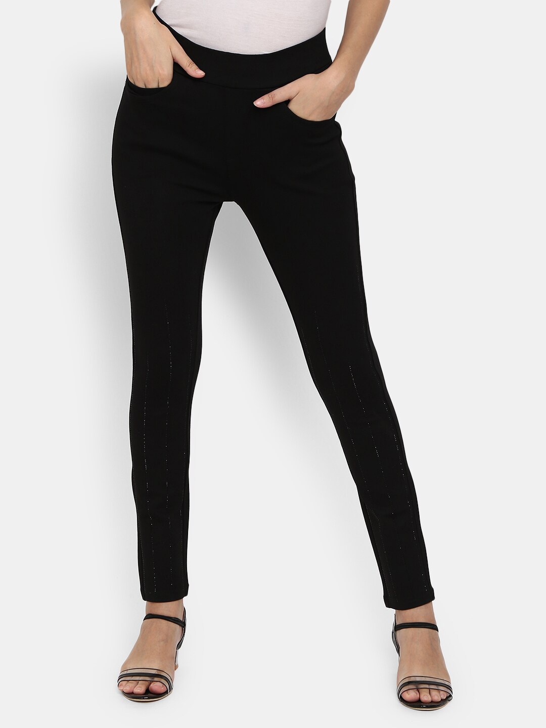 

V-Mart Women Black Solid Cotton Treggings