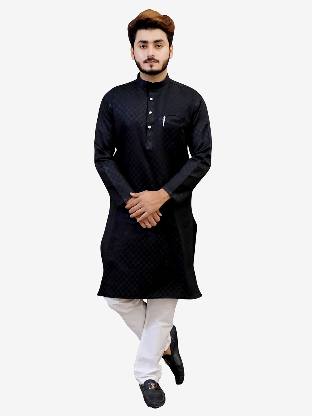 

Tibra Collection Men Black Pure Cotton Kurta with Churidar