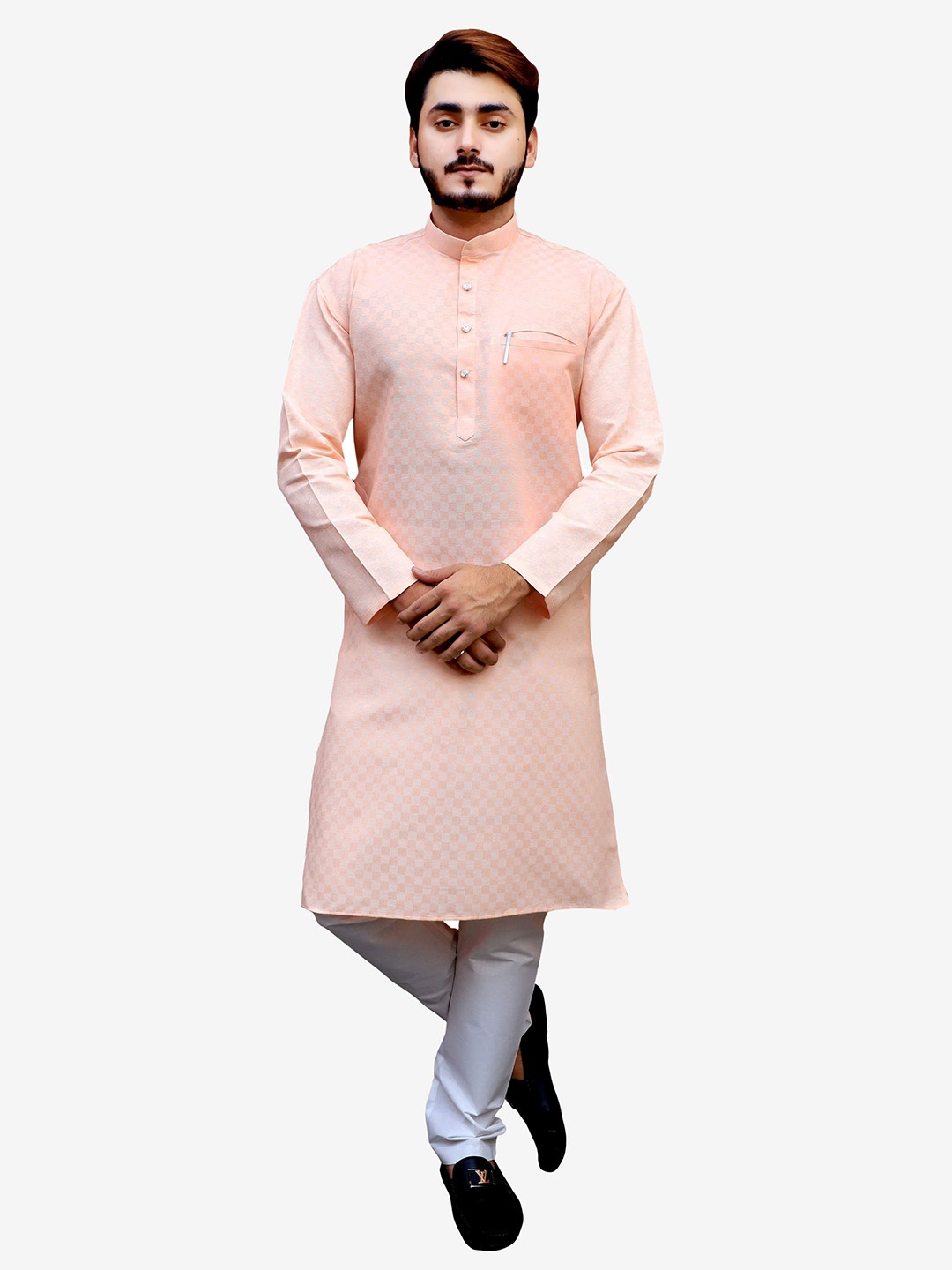 

Tibra Collection Men Peach-Coloured Pure Cotton Kurta with Pyjamas