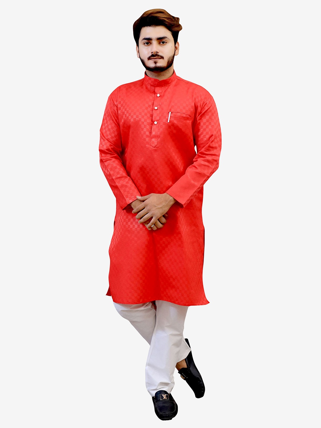 

Tibra Collection Men Red Pure Cotton Kurta with Dhoti Pants