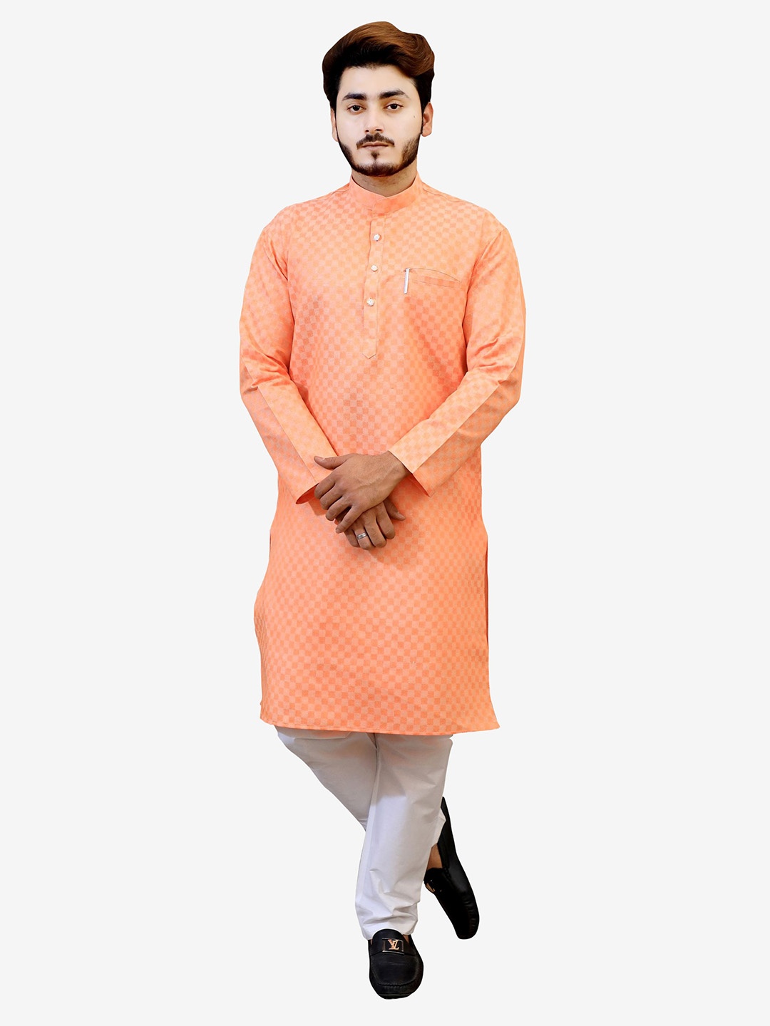 

Tibra Collection Men Orange Pure Cotton Kurta with Pyjama
