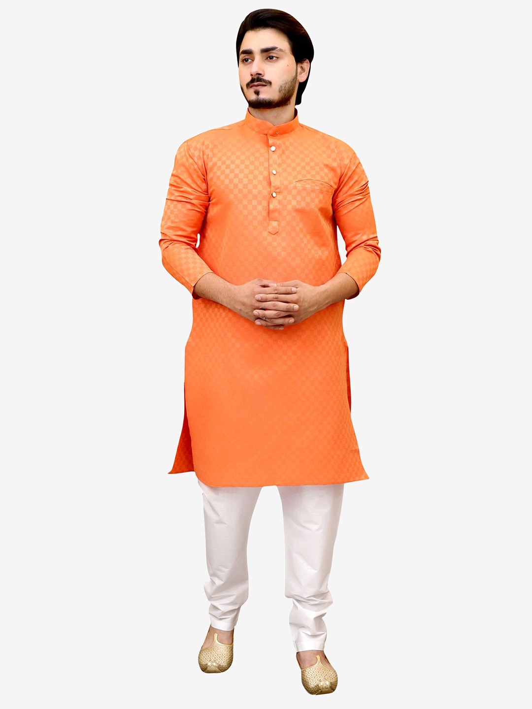 

Tibra Collection Men Orange Embroidered Pure Cotton Kurta with Pyjamas