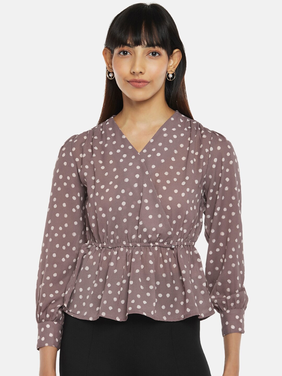 

Annabelle by Pantaloons Mauve Print Peplum Top