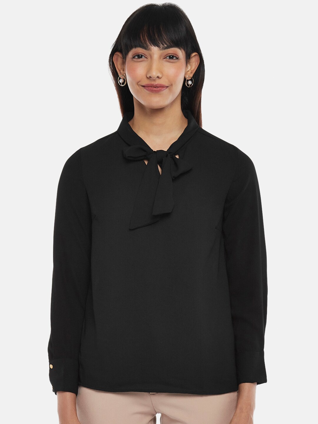 

Annabelle by Pantaloons Women Black Tie-Up Neck Top