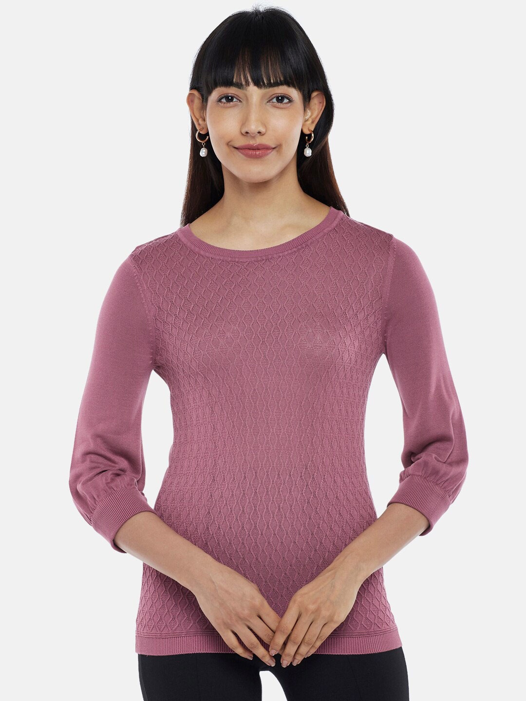 

Annabelle by Pantaloons Women Purple Self Designed Fitted Top