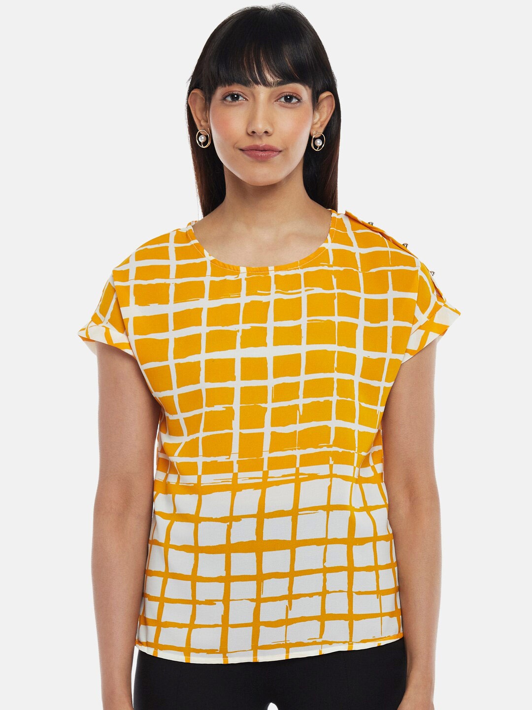

Annabelle by Pantaloons Women Mustard Yellow & White Checked Top