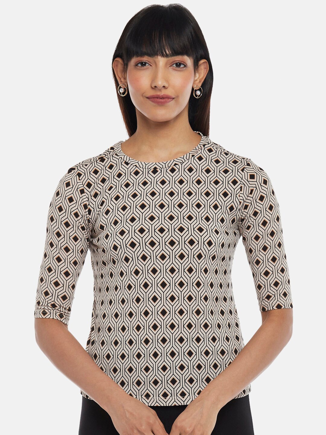 

Annabelle by Pantaloons Women Beige Geometric Print Top