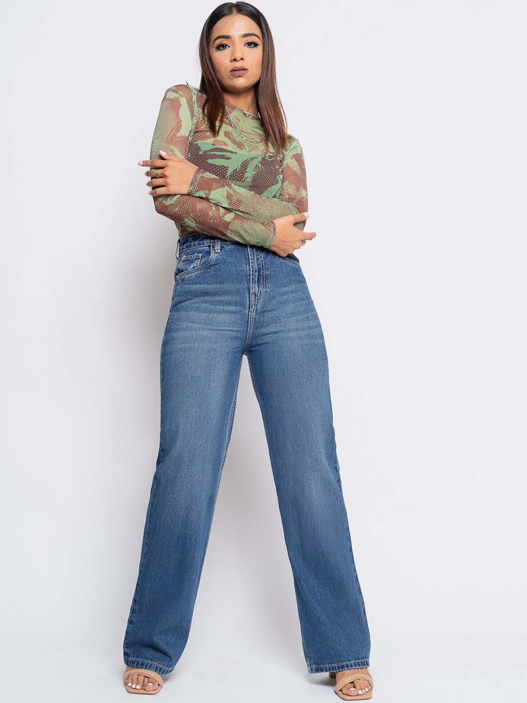 

FREAKINS Women Blue Straight Fit High-Rise Light Fade Denim Jeans