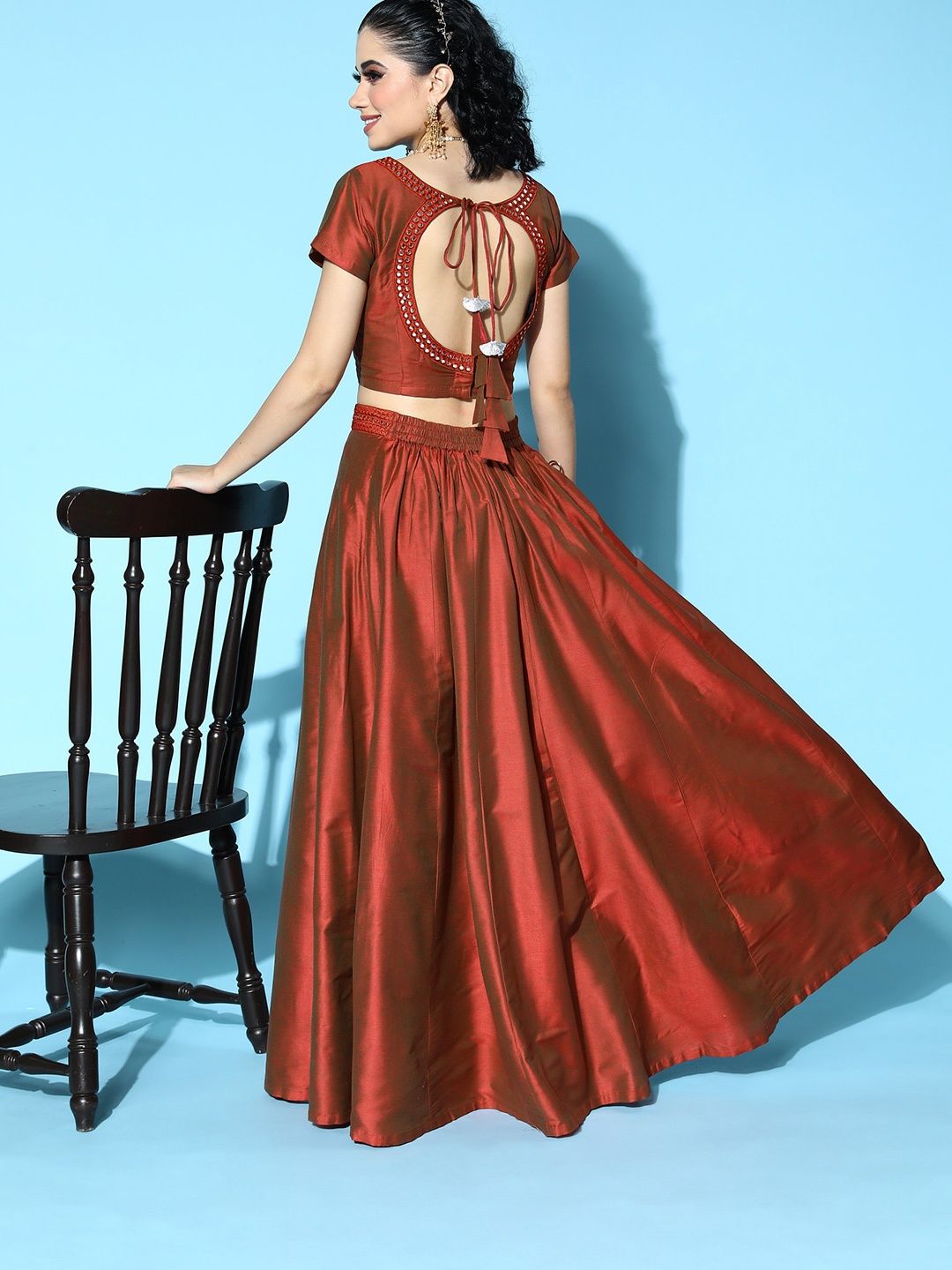 

Shae by SASSAFRAS Rust Solid Ready to Wear Lehenga Choli