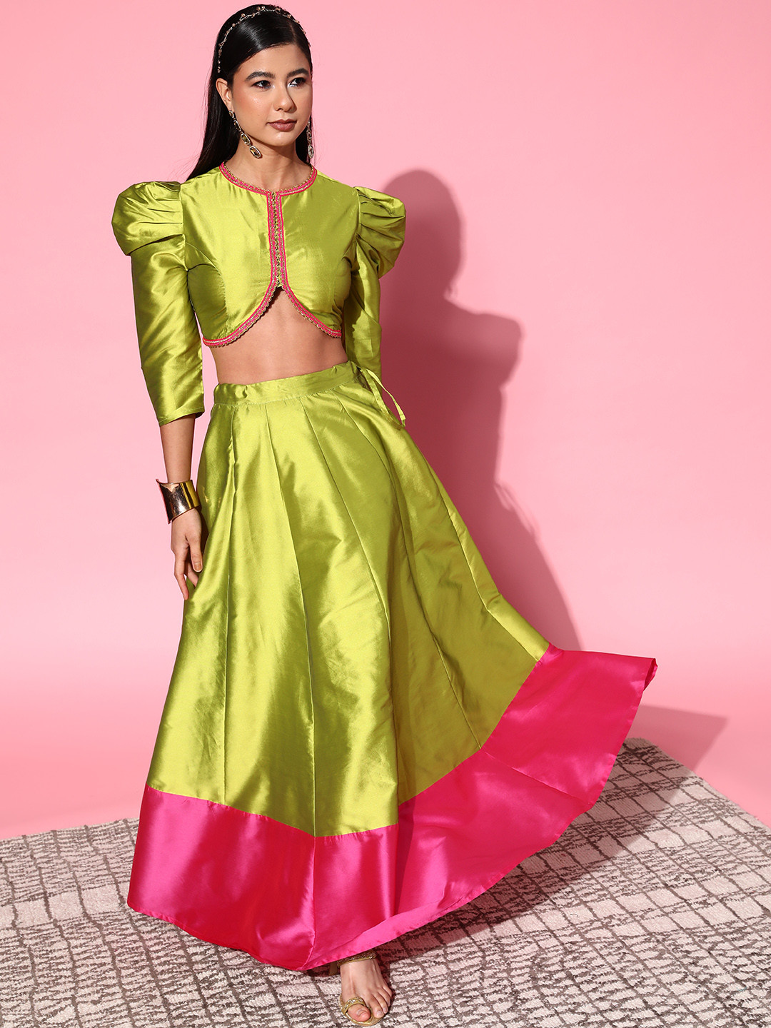 

Shae by SASSAFRAS Lovely Olive Green Solid Ready to Wear Lehenga Choli