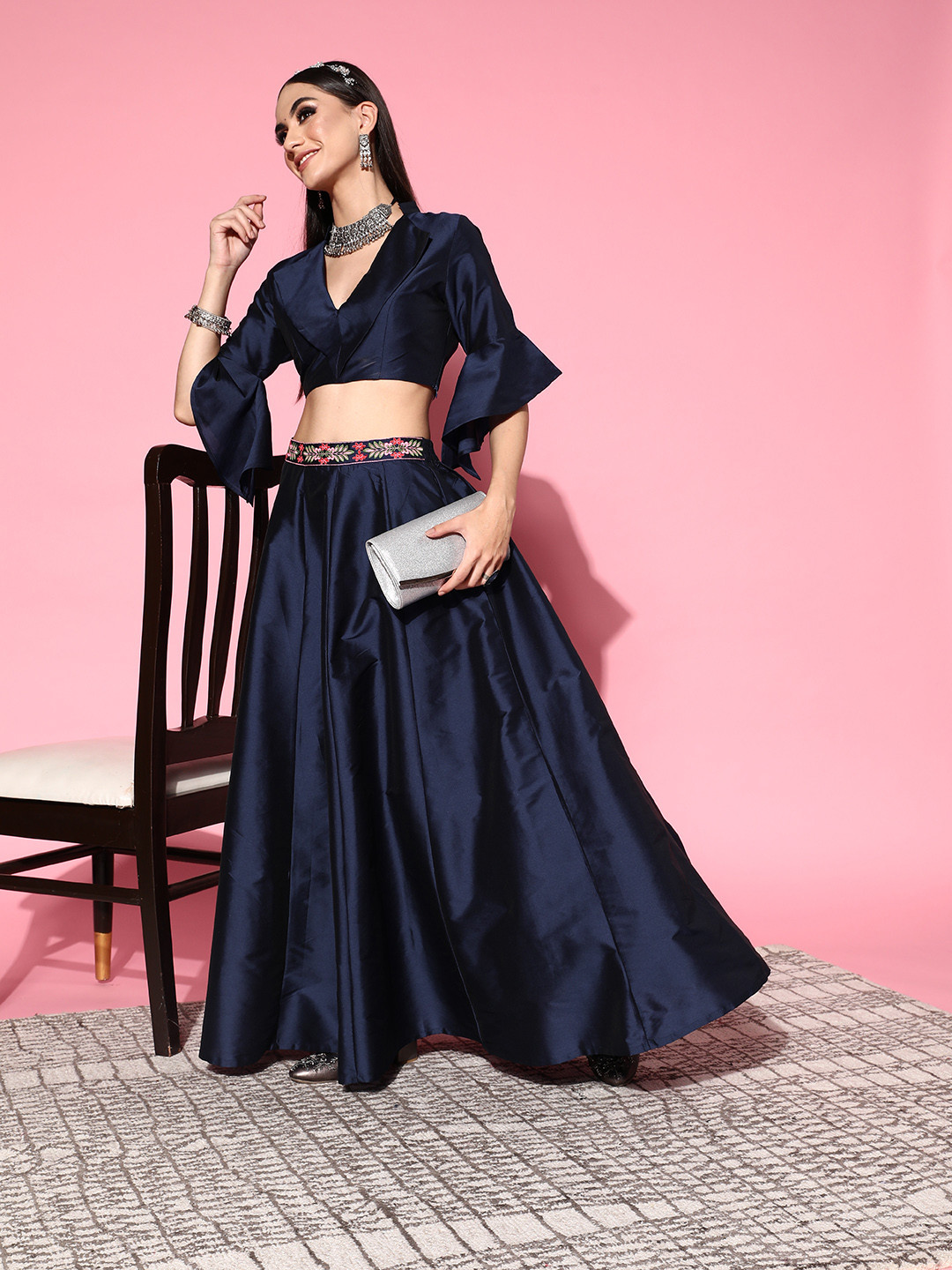 

Shae by SASSAFRAS Deep Navy Blue Solid Ready to Wear Lehenga Choli
