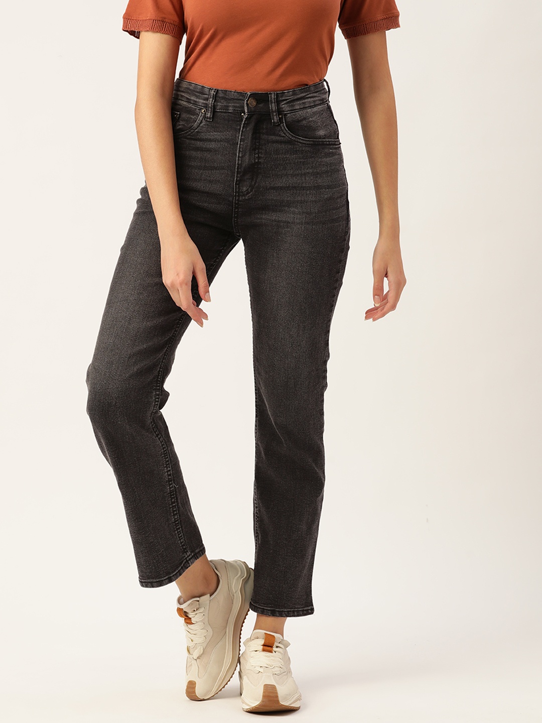 

Malachi Women Charcoal Grey Smart Straight Fit High-Rise Stretchable Jeans